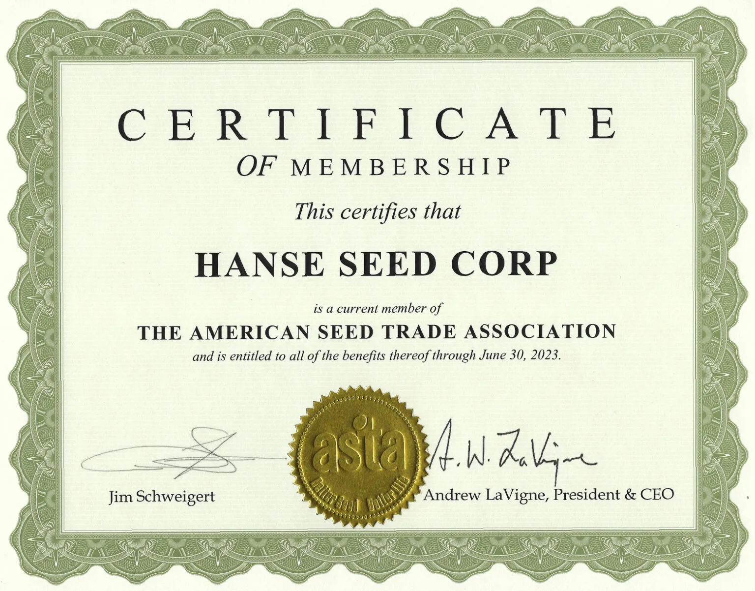 Proud members of the American Seed Trade Association (ASTA)